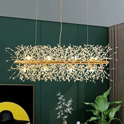 Afbeelding van Vuurwerk Kristallen Kroonluchter Paardenbloem Moderne Plafondlamp Woonkamer Keukeneiland 12 Licht Lang 92cm Goud