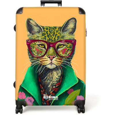 Afbeelding van NoBoringSuitcases.com® Koffer groot Reiskoffer lichtgewicht Dieren Kat Bril Bloemen Hippie Rolkoffer met 4 wielen Grote trolley XL 98 liter bagage