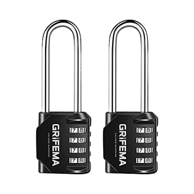 Afbeelding van GRIFEMA GA1002 4 Cijferig Cijferslot, Combinatie Hangslot, voor School, Sportkluisje, Gereedschapskast, Gym Enz, 2 Stuks, Lang Beugel , Zwart