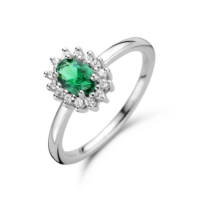 Afbeelding van zilver gerhodineerd ring synth. smaragd en zirkonia halo 1336548 16.50