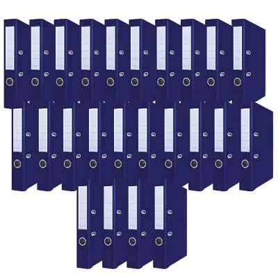 Afbeelding van OFFICER PRODUCTS 24 pack ordners donkerblauw DIN A4/50 mm/papier karton/kunststof bekleding PP sleufmap kantoormap papiermap aktordner metaal randbescherming