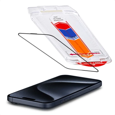 Afbeelding van screenprotector Apple iPhone 15 Pro Max: Accezz glas met anti dust applicator
