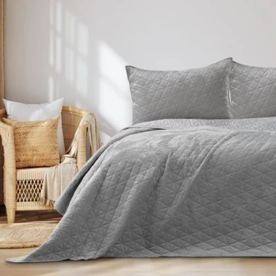 Afbeelding van AmeliaHome Velvet sprei, polyester, Laila zilver, 260x280 cm