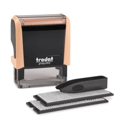 Afbeelding van Trodat Printy 4912 Pastel Crème DIY stempel voor het zelf zetten van tekst 4 regels tekst, afdruk 47x18 mm, NL, incl. pincet, zwart stempelkussen &amp; letter en cijferset in twee formaten