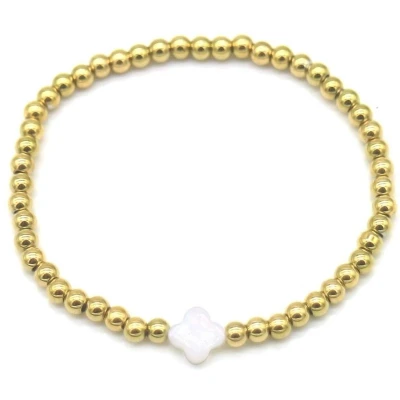 Afbeelding van Bijoutheek Armband (Sieraad) Balletjes Witte Klaver Goud