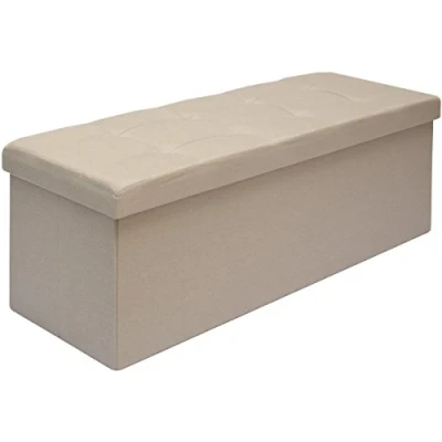Afbeelding van DuneDesign Opvouwbare zitbank 110x38x38cm XXL zitkist incl. 2 scheidingswanden 120L gestoffeerde bank voetenbank linnenlook beige