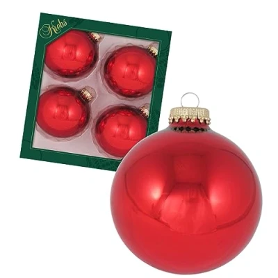 Afbeelding van Krebs glas Lauscha Kerstboomversiering/kerstballen doos met 4 kerstrode kerstballen van in een grootte 8 cm