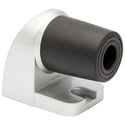 Afbeelding van WAGNER Vloer deurstopper HOOK 60 x 38 50 mm, zamakspuitgietwerk in alu look, thermoplastische rubberbuffer, zwart, voor schroefbevestiging incl. bevestigingsmateriaal 15500011