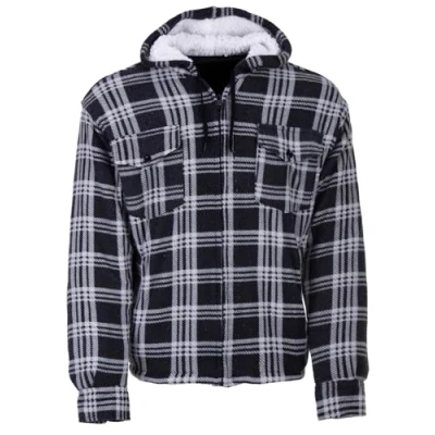 Afbeelding van Henry Terre Houthakkersjas voor heren, hemdjack, capuchon, werkjas, hemd, flanel, thermische jas, geruit, gevoerd, zwart, XL