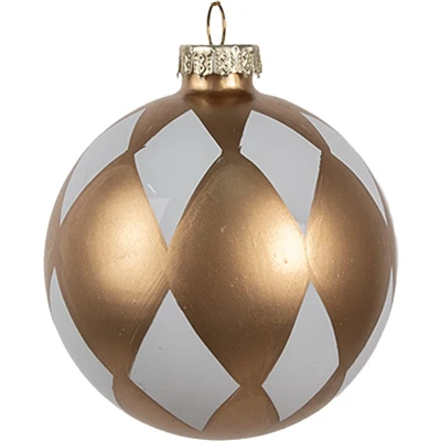 Afbeelding van Clayre &amp; Eef Kerstbal Ø 8x8 cm Goudkleurig Wit Glas Kerstboomversiering