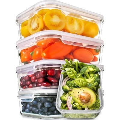 Afbeelding van glazen voedselcontainers met deksels luchtdichte maaltijdbereiding containers voedselopslagcontainers lunchbox (5 pack 880 ml 1 vak)