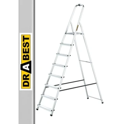 Afbeelding van DRABEST Trapladder 8 Staps Opvouwbare Aluminium Met Werkblad Huishoudladder Draagvermogen Tot 125 Kg Gratis Haak