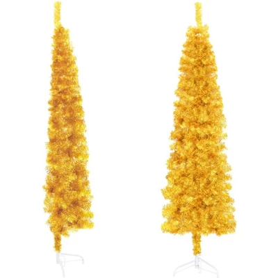 Afbeelding van Kunstkerstboom Half Met Standaard Smal 240 Cm Goudkleurig