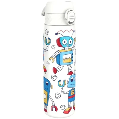 Afbeelding van ION8 Lichtgewicht Stalen Waterfles, 600 ml/20 oz, Zonder Isolatie, Lekvrij, Makkelijk te Openen, Veilige Vergrendeling, Vaatwasserbestendig, Hygiënische Flipcover, Draaggreep, Duurzaam,Robots