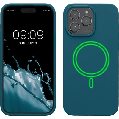 Afbeelding van kwmobile telefoonhoesje geschikt voor Apple iPhone 15 Pro Max Hoesje met magneet compatibel MagSafe Smartphone case in mat petrol