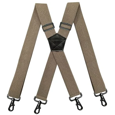 Afbeelding van YYKSYDPT Bretels voor Mannen Broek Met Zeer Sterke 4 Karabijnhaak Clips 38 MM Brede Duty X Stijl Verstelbare Brace Bretels, Lichtbruin, One Size
