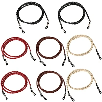 Afbeelding van Hifot brillenkoord van leer, 8 stuks, gevlochten PU lederen ketting voor leesbril en zonnebril, brilkoord, brillenketting