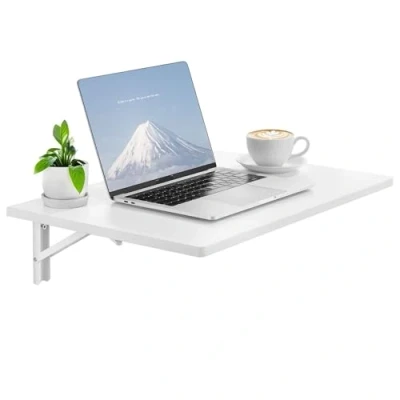 Afbeelding van VEVOR Wandgemonteerde klaptafel, 60 x 40 cm wandmontage drop leaf tafel, drijvend bureau met ijzeren beugel, neerklapbaar voor kleine ruimtes, thuiskantoor, eetkamer, wasruimte, keuken, bar,