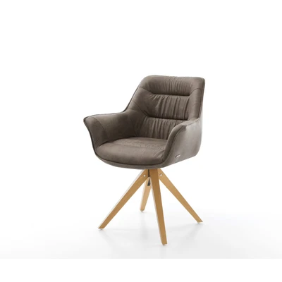 Afbeelding van Draaistoel Kaira Flex houten frame hoekig taupe vintage 180 draaibaar