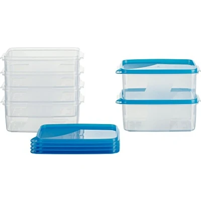 Afbeelding van MiraHome voedselopslagcontainer, vriescontainer, 15x10x7 cm, blauw, Oostenrijkse kwaliteit (0.75l Rechthoekig Hoog (6 Stk))