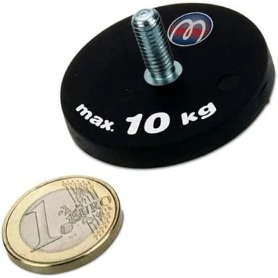 Afbeelding van 2 x neodymium magneetsysteem met rubber Ø 43 mm schroefdraad (buitendraad) M6 hechtkracht 10 kg stuks sterke magneten rubberen mantel anti slip coating
