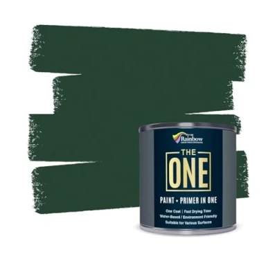 Afbeelding van THE ONE verf &amp; primer: multioppervlakteverf, kastverf, voordeur, muren, badkamer, keuken, tegelverf, sneldrogende voor binnen/buiten (groen satijn, 250 ml.)