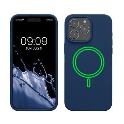 Afbeelding van kwmobile telefoonhoesje geschikt voor Apple iPhone 15 Pro Max Hoesje met magneet compatibel MagSafe Smartphone case in marineblauw