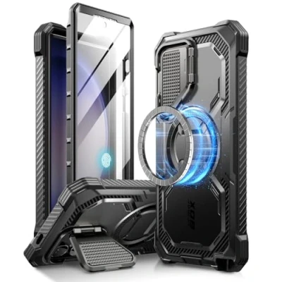 Afbeelding van i Blason Armorbox voor Samsung Galaxy S24 Ultra Case MagSafe met camera beschermhoes standaard [ondersteuning draadloze oplader] 360 full body hoes schermbeschermer en telefoonhoesje