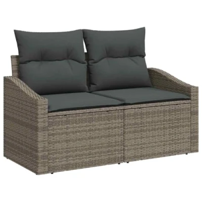Afbeelding van vidaXL 2 Zits Tu bank met Opslag &amp; Kussens Grijs Poly Rattan