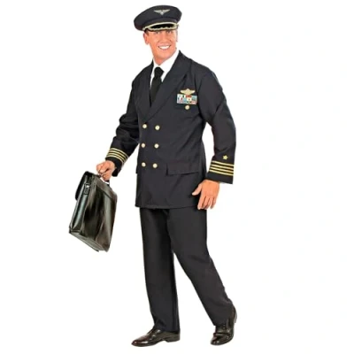 Afbeelding van Widmann 57731 Pilotenkostuum, jas, broek, hoed, uniform, luchtvaartmaatschappij, carnaval, themafeest