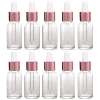 Afbeelding van JamHooDirect 10 Stks, ml Glazen Druppelflesjes met Druppelpipetten, Mini Lege voor Essentiële Massage oliën/Chemische Vloeistof (helder/rose gouden dop)