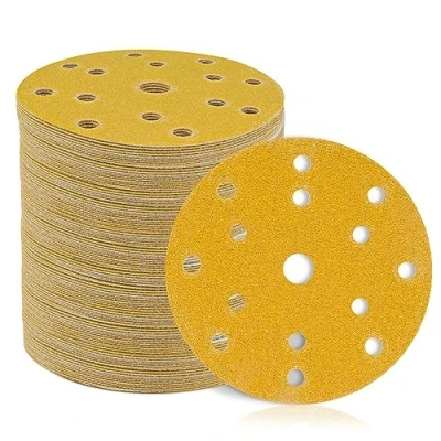 Afbeelding van STEBRUAM 150 mm schuurpapier klittenband 15 gaten schuurschijven 50 stuks set voor ronde excentrische schuurmachines je10x P60 P80 P120 P180 P400 mengkorrel hout, metaal en verf