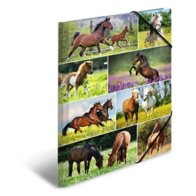 Afbeelding van HERMA 19452 Verzamelmappen A3 dierenwerelden paardenweide, 3 stuks, kinderhoekspanner mappen van karton met interne druk en elastiek, stevige kartonnen omslagmappen, voor jongens meisjes