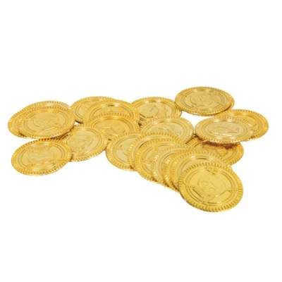 Afbeelding van Unique Party 84776 Plastic gouden piraat schatmunten, 30 stuks