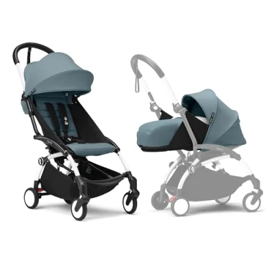Afbeelding van Stokke YOYO White Frame with 6+ Color Pack (Aqua) and Newborn