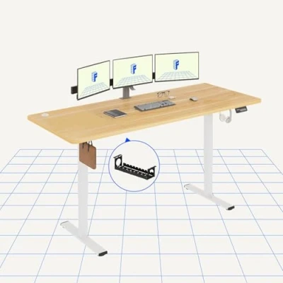 Afbeelding van FLEXISPOT Elektrisch Staande Bureau 200x80cm Zit Stand Tafel Hoogte Verstelbaar met Haak voor Thuiskantoor, Rustiek Bruin