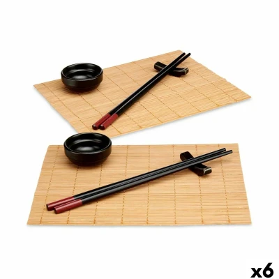 Afbeelding van Sushi set Kinvara SJ4702 Zwart Natuurlijk Bamboe Porslin (8 Onderdelen) (6 Stuks)