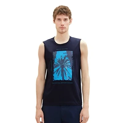 Afbeelding van TOM Tailor TANK MIT Print Top, Heren, Maat: XL, Sky captain blue