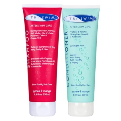 Afbeelding van TRISWIM Chloorverwijdering Haarverzorgingsbundel, After Swim Shampoo en Conditioner Set, Anti Chloor Haarbehandeling Voor Zwemmers, Verwijdert Groene Tint, Veganistisch 250+250 ml