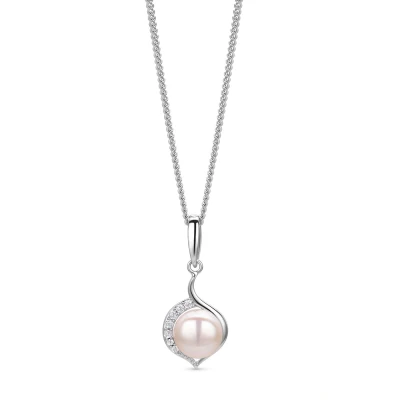 Afbeelding van Miore Zilveren Ketting met Parel en Zirkonen 46cm Zilver Hanger