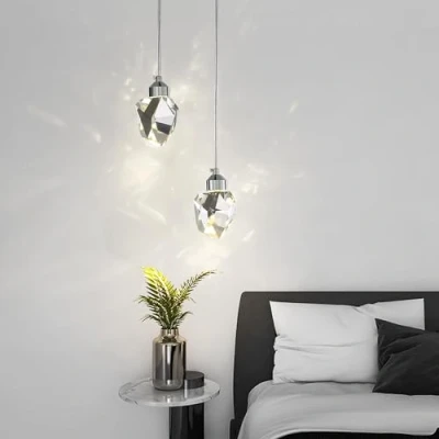 Afbeelding van Moderne Kristallen Hanglamp, 3 Kleuren LED Voor Keuken Slaapkamer Woonkamer Eetkamer Verlichting (zilver, 2 Koppige Ronde Voet)
