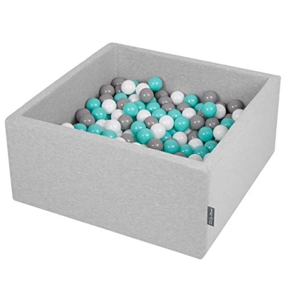 Afbeelding van KiddyMoon Schuim Ballenbak Voor Kinderen Met Ballen Ø 7 Cm Gemaakt In EU, Lichtgrijs:Wit Grijs Licht Turkoois,90X40cm/200