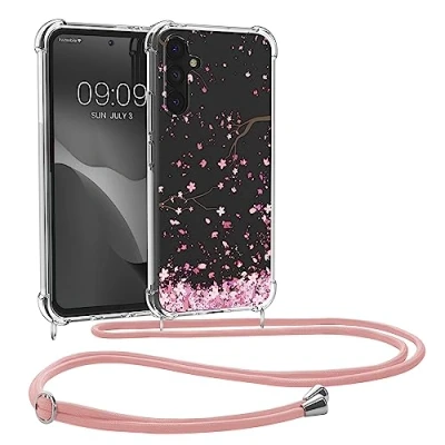 Afbeelding van kwmobile telefoonhoesje geschikt voor Samsung Galaxy A34 5G Hoesje met telefoonkoord Back cover smartphone Case in poederroze / donkerbruin transparant