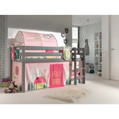 Afbeelding van Vipack Hoogslaper PINO Massief hout, textielset &#039;Spring&#039;, naar keuze met glijbaan en bedtunnel