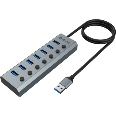 Afbeelding van Akasa Connect 7 IPS USB hub (USB C, 7 Havens), Docking station + hub, Zwart