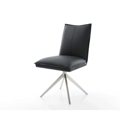 Afbeelding van DELIFE Draaistoel Lelio Flex echt leer zwart kruisframe breed roestvrij staal 360 draaibaar rocker functie pocketveer kern