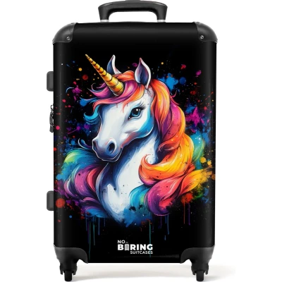 Afbeelding van NoBoringSuitcases.com® Kinderkoffer meisje Eenhoorn met kleurrijke graffiti Kindertrolley meisjes Koffer kind groot Rolkoffer lichtgewicht Reiskoffer 4 wielen Grote trolley XL 20 kg bagage