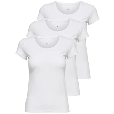 Afbeelding van ONLY 15209153 Dames T shirt met korte mouwen, lange basic zomer shirts, maten XS / S M L XL, zwart of wit, set van 3 stuks,