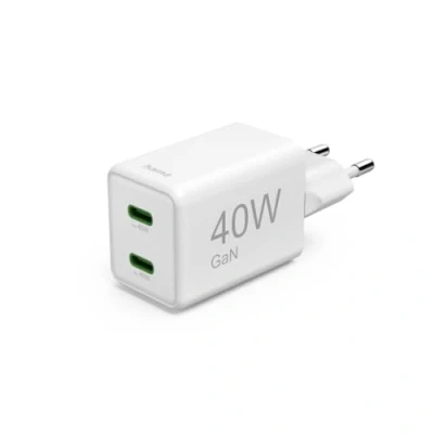 Afbeelding van Hama Snellader, GaN, 2x USB C, super mini oplader, PD, 40 W, wit