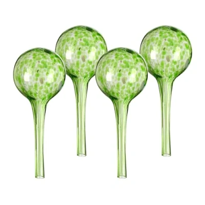 Afbeelding van Relaxdays waterdruppelaar glas, set van 4, HxØ: 15 x 6 cm, waterbollen kamer en balkonplanten, watergeefsysteem, groen